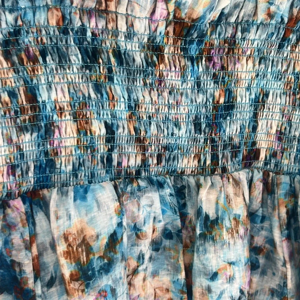 By Anthropologie Floral Dress Milkmaid Watercolor Blue Midi Size XXS - Picture 8 of 12